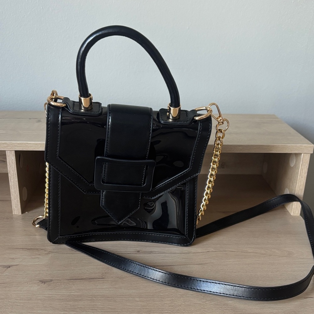 Anthropologie Clear Black Crossbody Bag with Gold Chain - Picture 6 of 9